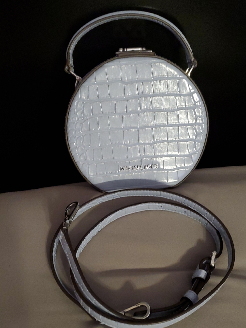 Michael Kors White Croc-Embossed Round Crossbody Bag